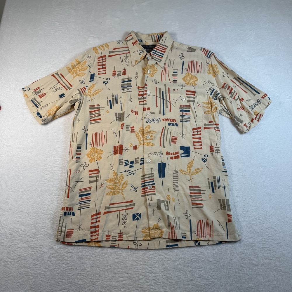 Tori Richard Cream Short-Sleeve Button-Down with Blue, Red & Yellow Print